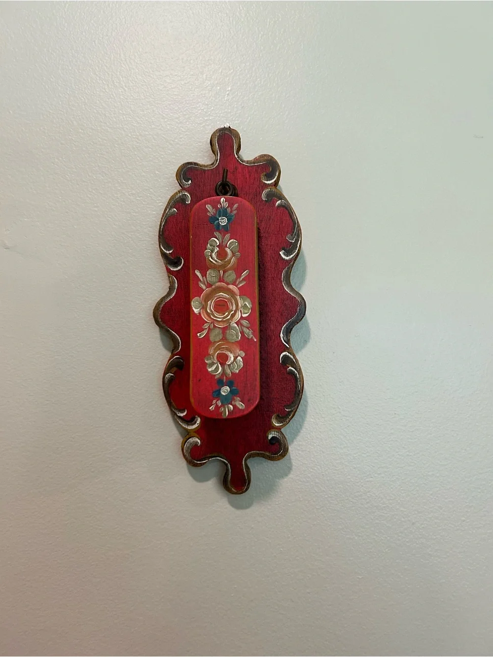 Hand-Painted Red Floral Wood Wall Decor